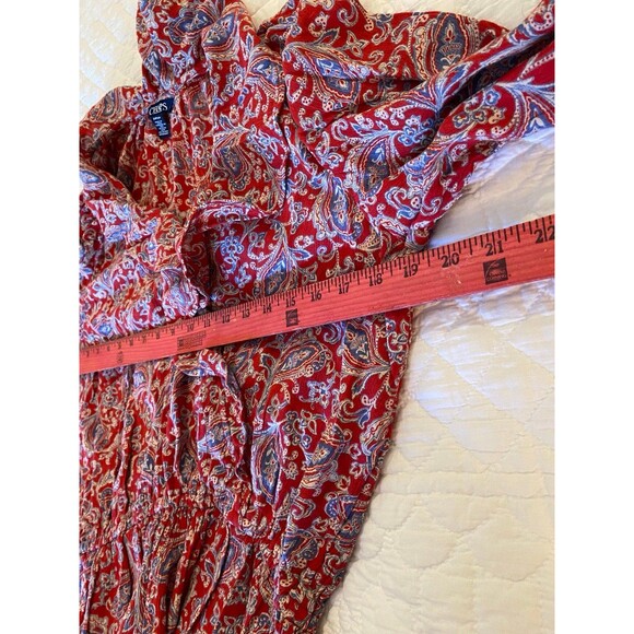 Chaps Blouse Womens Top Size Small Petite Red Paisley Peasant Elastic Waist - Picture 10 of 12